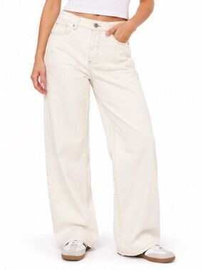 Cotton On Cream Wide Leg Jeans High Rise Flare Relaxed Fit Size 6